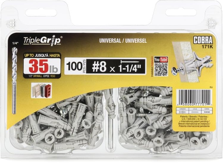Amazon.com: Primacoustic Cobra Triple Grip Wall Anchor Kit - 100